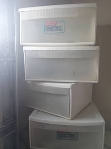 lot 3401 image: 4 Sterilite Storage Drawers.  Used in garage.  45qt.