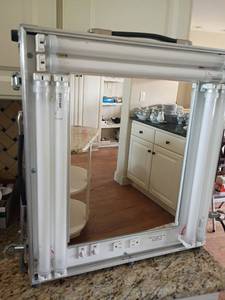 lot 3445 image: Very Large Make Up Mirror in Silver Case.   23 x 21 x 23