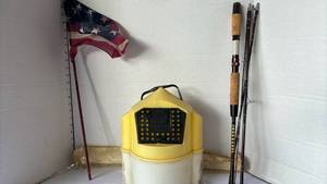 lot 3500 image: Minnow Bucket, Fishing Pole and Flag