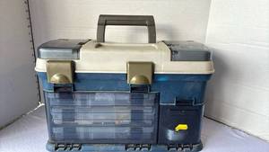 lot 3502 image: Plano Tackle Box with Organized Drawers and Fishing Supplies