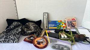 lot 3530 image: Miscellaneous household items, gift wrap cutter, oil pastels, bags and more