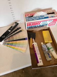 lot 3630 image: Sherwin-Williams Paint Supplies Kit with Color Swatches and Tools