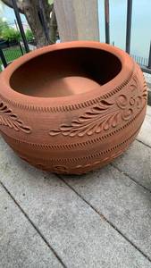 lot 4006 image: Hand Carved Terracotta Clay planter with Decorative Pattern 11X12