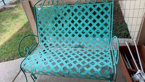 lot 4018 image: Turquoise Metal Lattice Patio Glider Bench 38X40X18