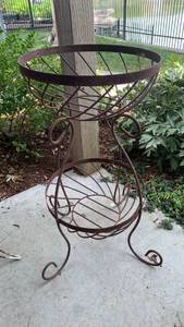 lot 4022 image: Wrought Iron Two-Tier Plant Stand with Decorative Scrollwork 33X16