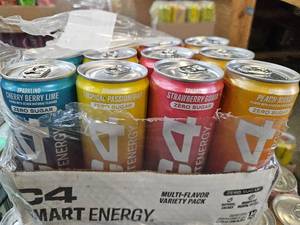 lot 4024 image: C4 Smart Energy Drinks Variety Pack, Sugar Free Performance Fuel & Nootropic Brain Booster, Coffee Substitute or Alternative, 4 Flavor Berry Breeze Variety 12 Pack 12 oz Cans. BB April 30 2026