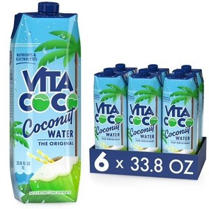 lot 6088 image: Vita Coco Coconut Water, Pure, 33.8 fl oz Tetra (Pack of 6) BB August 2026