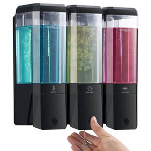 lot 5227 image: Shampoo and Conditioner Dispenser,GlintGath Shower Dispenser 3 Chamber No Drill Shampoo Dispenser for Shower Wall Mounted Shower Soap Dispenser for Bathroom Hotel,Large Capacity 3  500ML, Black