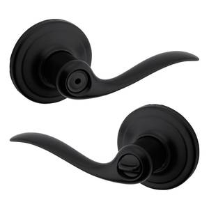 lot 5231 image: Kwikset Tustin Interior Privacy Door Handle with Lock, Door Lever For Bathroom and Bedroom, Matte Black Reversible Keyless Push Button Lock Door Lever, with Microban Protection