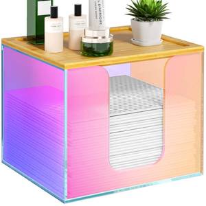 lot 5241 image: VITVITI Disposable Face Towel Holder Box, Acrylic Facial Towel Container for XL Clean Skin Club, Large Disposable Face Towels Storage with Bamboo Lid, for Bathroom, Vanity Makeup, Rainbow