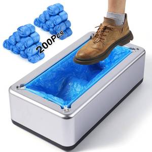 lot 5250 image: Shoe Covers Dispenser with 200pcs Shoe Cover Disposable Non Slip, User-Friendly and Reliable Shoe Cover Machine, Fits Size Up to 11 US Men, Widely Applicable in Indoor(Silver)