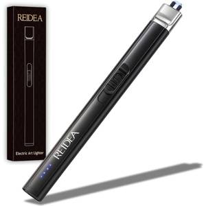 lot 5254 image: REIDEA Electric Lighter Gift for Candle Lovers, Windproof Flameless USB Rechargeable Arc Retractable Lighter with Safe Button and Power Indicator for Candle, BBQ and Fireworks, R1 Flat, Obsidian Black
