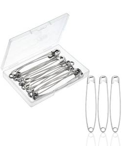 lot 5258 image: Mr. Pen- Extra Large Safety Pins, 4 Inch, 15 Pack, Silver, Nickel Plated Stainless Steel, Heavy Duty Jumbo Safety Pins for for Quilting, Upholstery, Curtains, Brooch Making, Sewing, Blankets & Crafts