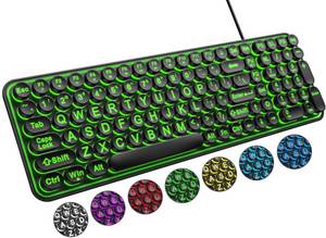 lot 5260 image: QUASIO Large Print Backlit Keyboard, Wired USB Lighted Computer Keyboards with 7-Color Backlit, Oversized Print Letters, Quiet Typewriter Keyboard with Retro Round Keycaps for Windows PC, Laptop