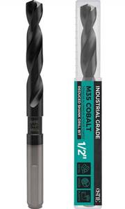 lot 5262 image: 12 Inch Cobalt Drill Bit, Industrial Grade M35 Cobalt Titanium Aluminum Nitrite, Reduced Shank High Speed Steel, 3-Flat 12 Shank, Cobalt Drill Bit for Metal and Hardened Steel - Total Length of 6