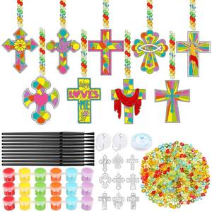 lot 5279 image: Pasimy 36 Sets Cross Crafts Kit Religious Suncatchers Christian Jesus DIY Paint Your Own Window Hanging Ornaments Summer Sunday School Activities Arts Gifts Decorations for Church Vbs Party Favors
