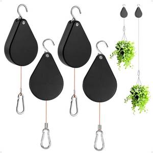 lot 5285 image: Kitwinney Retractable Plant Hanger - Upgrade Plant Pulleys for Hanging Plants, Easy to Raise and Lower, Suitable for Garden Flower Pots, Hanging Planter, Bird Feeder�Black, 4 PCS
