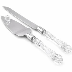 lot 5295 image: Adorox Elegant Cake Knife and Server Set Stainless Steel with Crystal Handle - Perfect for Weddings Anniversaries,and Special Celebrations (Sliver)
