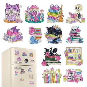 lot 5302 image: INCOK Reading Diamond Art Magnets Refrigerator - 12 PCS DIY Cat Diamond Painting Fridge Magnets Funny Skull Gem Art Craft Home Decors Birthday Gift for Adults Beginners Reading Book Lover