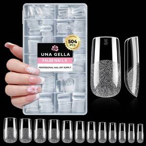 lot 5307 image: UNA GELLA Square Fake Nails, 504pcs Gel Nail Tips Clear Press on Nails Pre-shape for Full Cover Square Nails French False Nails For Nail Extension Nail Art Home DIY 12 Sizes False Gelly Tips