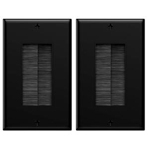 lot 5312 image: VCE Brush Wall Plate Cable Pass Through, Single Gang Decorator Wall Cover for Low Voltage Cables, In-Wall Cable Management for Wall Mount TV (Black), 2-Pack