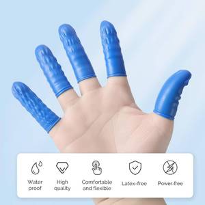 lot 5320 image: JMU Disposable Nitrile Finger Cots Medium, 50Pcs Latex-Free Powder-Free Finger Protectors, for Beauty, Manicure, Massage, Electronic Repair, Blue