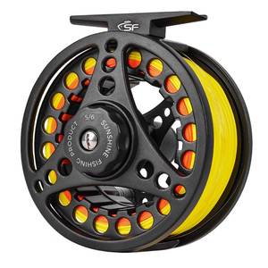 lot 5329 image: SF Large Arbor Fly Fishing Reel 56wt Aluminum Alloy Body Die-Cast Matt Black Pre-Loaded Reel with Line Combo Fluorescent Yellow Line