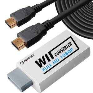 lot 5334 image: PORTHOLIC Wii to HDMI Converter 1080P with 5ft High Speed HDMI Cable Wii2 HDMI Adapter Output Video&Audio with 3.5mm Jack Audio, Support All Wii Display 720P, NTSC, Compatible with Full HD Devic