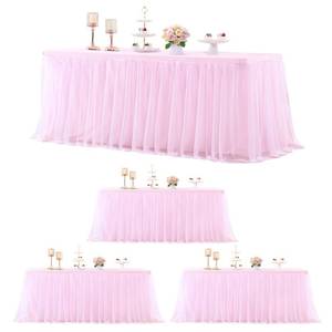 lot 5341 image: 4 Pack 8ft Pink Tablecloths for Rectangle Tables, 8 Foot Pink Rectangular Table Cloth, Wrinkle Free Table Cover with Tutu Skirt for Baby Shower Girls Birthday Party Banquet Buffet Cake Decorations