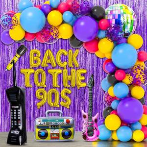 lot 5347 image: 101PCS 90s Party Decorations, 90s Birthdays Party Supplies Bundle Includes Inflatable Disco Ball Radio Boom Box Retro Mobile Phone Guitar and Mobile Phone, Back to 90s Hip Hop Party Balloons Arch