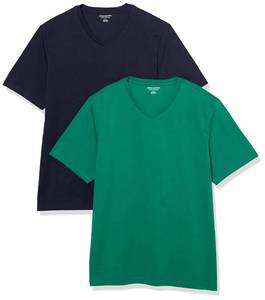 lot 5348 image: Amazon Essentials Mens V-Neck Short-Sleeve T-Shirts, Pack of 2, NavyGreen, XX-Large