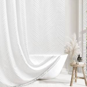 lot 5349 image: Siiluminisoy White Boho Shower Curtain Fabric - 72x72 White Cloth Shower Curtain with 12 C-Hooks, Elegant Cute Textured Bathroom Shower Curtains Boho Chic