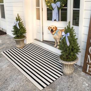 lot 5352 image: Collive Black and White Rug 3x5, Washable Outdoor Rug for Porch Cotton Woven Farmhouse Indoor Outdoor Rugs, Layered Welcome Door Mat, Floor Throw Carpet for Spring Front Door Decor Kitchen