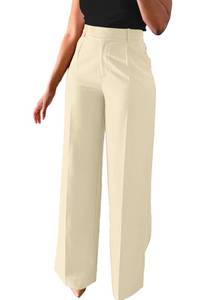 lot 5354 image: Unybwonn Womens Work Pants Elastic Waist Straight Wide Leg Beige Pants High Waist Lounge Office Dress Trousers XXL