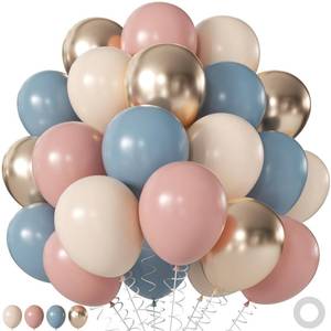 lot 5358 image: Gender Reveal Balloons, 60Pcs 12Inch Dusty Pink Blue White Gold Balloons for Boho Neutral Gender Reveal Baby Shower Engagement Birthday Party Decorations