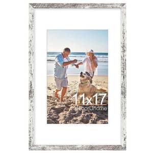 lot 5380 image: decorUhome 11x17 Picture Frame, Display Pictures 8x12 with Mat or 11x17 without Mat, Wall Hanging Poster Frame, Distressed White, 1 Pack