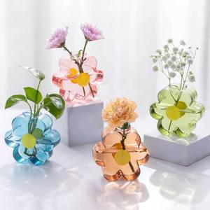 lot 5382 image: Hewory Unique Small Vases for Flowers Colorful Vase Set Girly Home Shelf Decor - Cute Glass Bud Vases for Centerpieces Modern Living Room Office Bedroom (Pink & Blue & Green & Amber)