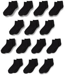 lot 5396 image: Amazon Essentials Unisex Kids Cotton Ankle Socks, Cushioned, 14 Pairs, Black, Large (8-12 Years)