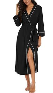 lot 5411 image: PrinStory Womens Robe Long Kint Bathrobe Lightweight Soft Robes Ladies Bath Robe Black-2XL
