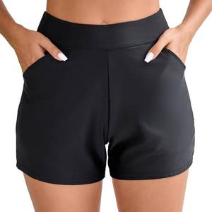 lot 5414 image: Halcurt Womens 3 High Waisted Swim Board Short with Liner Pokcet Boyshorts Swimsuit Bottoms Black 2XL