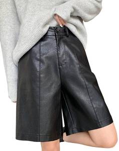lot 5415 image: Lucrosun Womens Trendy Faux Leather Shorts High Waist Bermuda Biker Shorts (Black-M)