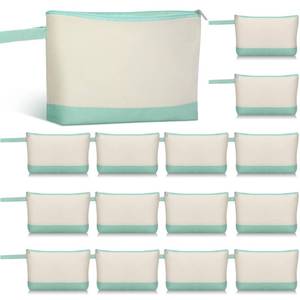 lot 5419 image: Silkfly 15 Pcs Cotton Canvas Makeup Bags Canvas Cosmetic Zipper Bags 10.2 x 5.5 x 2 Blank DIY Pouch Bulk with Bottom Pencil Case Travel Toiletry Pouch for Women Gift (Beige and Green)