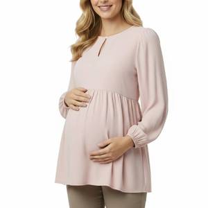 lot 5420 image: Motherhood Maternity Womens Long Sleeve Empire Waist Keyhole Woven Pregnancy Blouse, Shrinking Violet, Medium