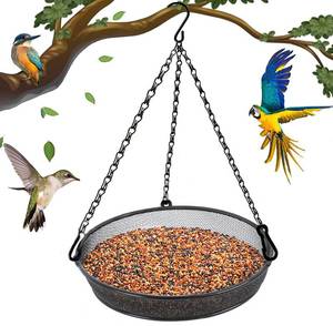 lot 5432 image: Hanging Bird Feeder, Birdfeeder Hanging for Garden Yard Outside Hanging Bird Feeder Tray - Metal Mesh Platform Feeders for Birds Outside Outdoors Hanging for Attracting Birds - Original