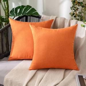 lot 5437 image: MIULEE Pack of 2 Decorative Outdoor Solid Waterproof Throw Pillow Covers Faux Linen Garden Farmhouse Cushion Cases for Summer Patio Tent Balcony Couch Sofa 16x16 Inch Bright Orange