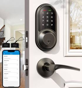 lot 5457 image: Veise RZ06B Smart Locks for Front Door, 2 Lever Handle Set, Keyless Entry Deadbolt, App Control, Electronic Digital Touchscreen Keypad, Auto Lock, IP54 Waterproof, Easy Installation, Matte Black
