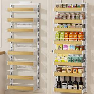 lot 5465 image: POKIPO 8 Tier Over The Door Pantry Organizer, 2 IN 1 Wall Mount or Hanging Spice Rack Seasoning Shelves with Adjustable Basket, Back of Door Organizer and Storage for Kitchen Cabinet and Room Closet