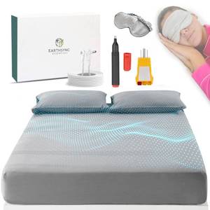 lot 5472 image: Earthsync Essentials Bare Earth Grounding Sheets Queen Size  Woven 10% Silver Fiber, Soft 400TC Cotton Earthing Sheets  15ft Cord, Outlet Tester, Conductivity Pen & Silk Eye Mask (White)