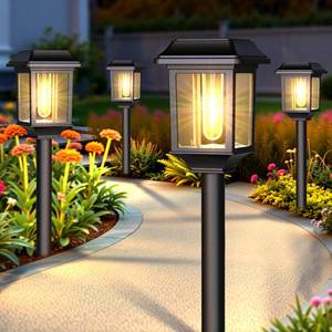lot 5489 image: Mancra Solar Outdoor Lights Waterproof, 8 Pack Metal Glass Solar Pathway Lights Outdoor Lighting Garden Decor for Landscape Path Yard Patio Driveway (Warm White)