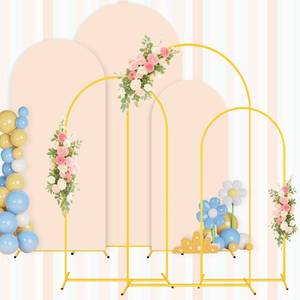 lot 5500 image: Metal Arch Stand and Cover Set of 3 Backdrop Arches Stand with Navy Blue Arch Cover 7.2FT, 6.6FT, 6FT Wedding Arches Backdrop Stand and Covers Set for Birthday Party Bridal Baby Shower Arched Decor